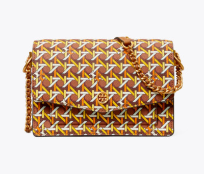 NWT TORY BURCH ROBINSON PRINTED MINI LEATHER SHOULDER BAG $328 AGED CAMELLO BASK