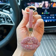 Sparkling Pink Rhinestone Lip Keychain Bag/ Purse Charm   Brand New Keychain