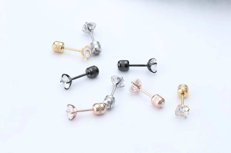 Pendientes redondos de circonita cúbica de acero inoxidable plateados 2 piezas para hombres mujeres Foto 3 de 4