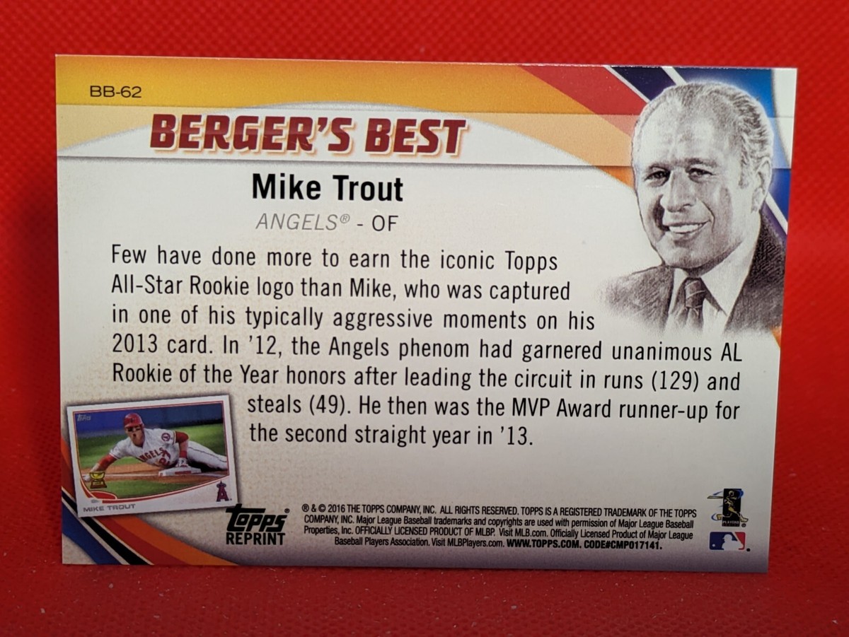 2016 Topps Berger's Best Insert MIKE TROUT Rookie Cup #BB-62