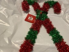 2 Candy Cane Tinsel Decoration 11 x 16.5 inch, new with tags