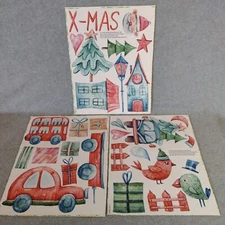 Peel & Stick Christmas Stickers Fabric Plastic Free Reusable Removable 3 Sheets