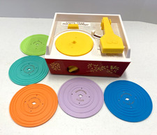 Vintage Fisher Price Music Box Record Player w/ 5 Records Tested  Works 2