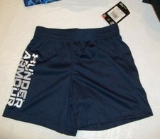 New Under Armour sz 2T solid navy blue white name logo boyselastic waist shorts