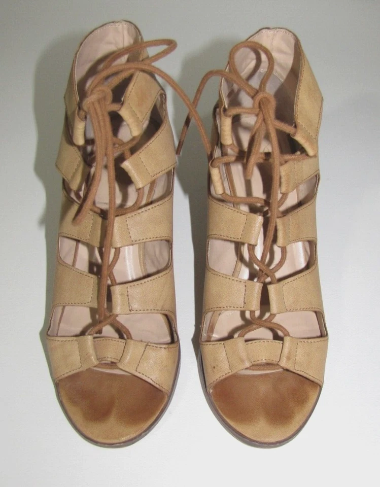 My Delicious Zapatos Sandalia Cuero Sintético Tostado Tobillo Apilado Tacón Mujer 8.5 Foto 3 de 4