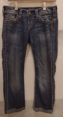 SILVER JEANS Mckenzie Crop Mid Rise Blue Denim Capri Jeans Women's Size  33