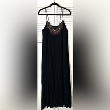Atmosphere Maxi Dress Womens 10 Black Beaded Neckline Spaghetti Strap Viscose