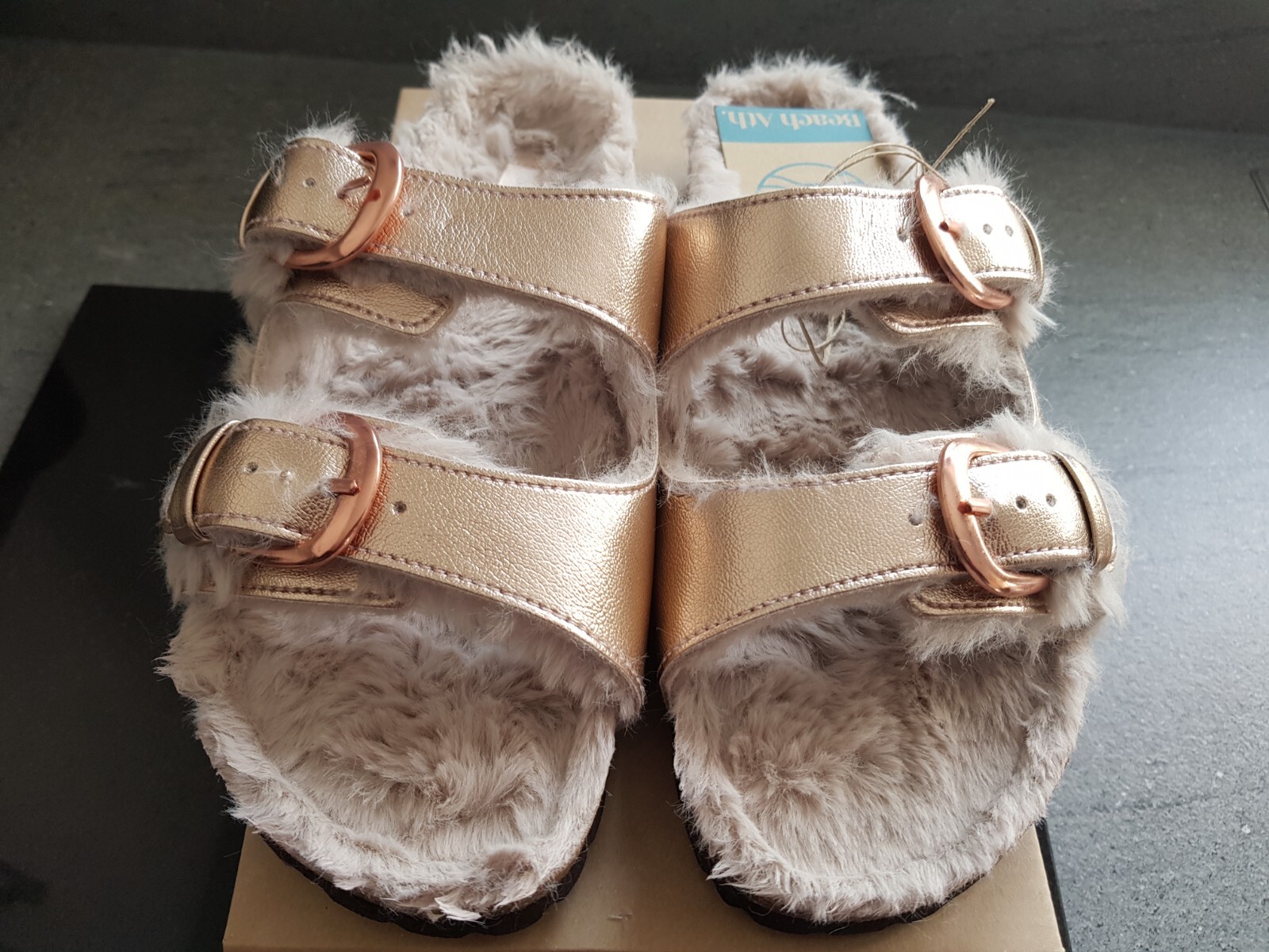 PANTOFOLA D’ORO Pantofole Sandali Beach Athletics Donna Calin Vegan Oro Rosa Metallizzato UK 7