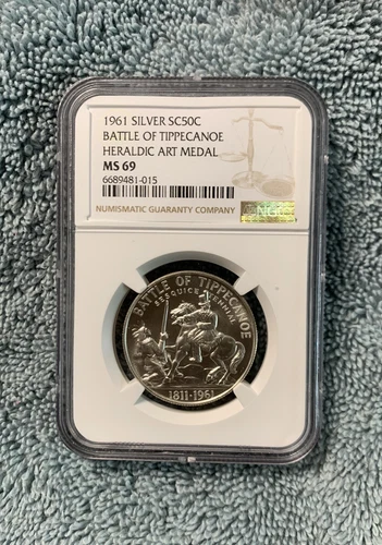 1961 Battle of Tippecanoe SC50C Silver Heraldic Art NGC MS69 Medal Top Pop!