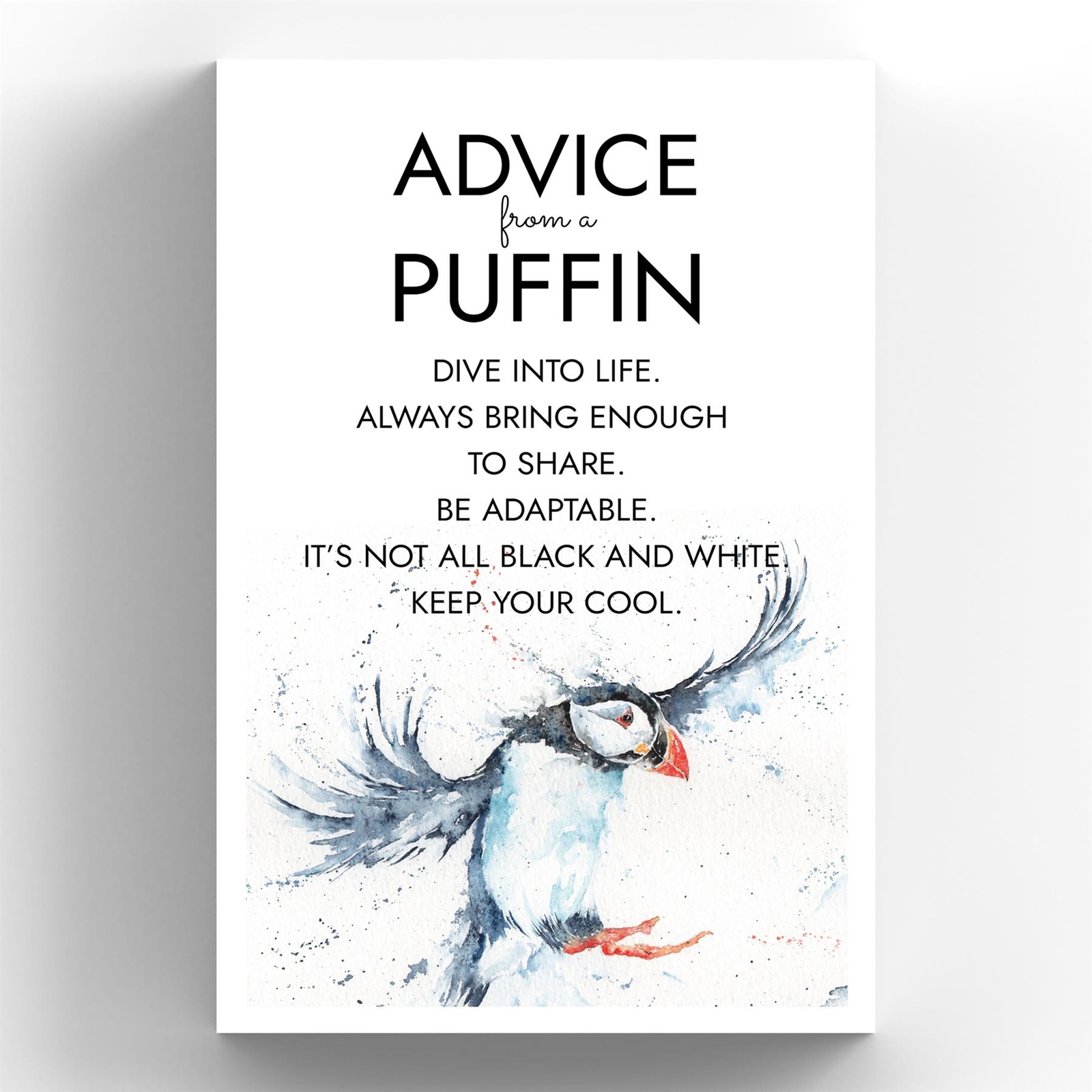 ADVICE PUFFIN SANDI MOWER WATERCOLOUR ARTWORK PRINTED ON WOODEN PLAQUE
