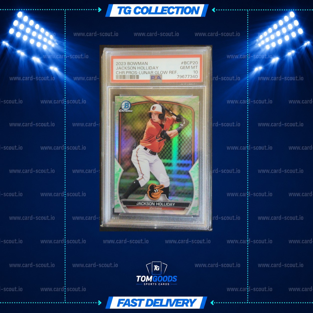 Jackson Holliday Bowman Chrome Prospects 2023 Lunar Glow Refractor PSA 10 BCP-20