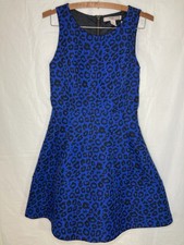 FOREVER 21 Blue Leopard Scoop Neck Casual A-Line Skater Dress Size Small