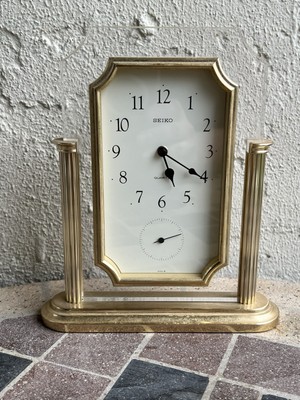 VTG Seiko Quartz Lucite/Brass Mantle Clock QQZ139G Japan