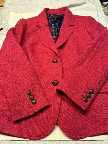 Talbots Aberdeen Women's Pink Herringbone Wool Blazer Size 12