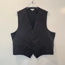 Geoffrey Beene Mens XL Black Dot Pattern Vest 100% Silk Formal Dress Vest