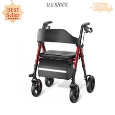 NEW Rollator Walker with Seat 350lb 8 Inch Wheels Foldable Adjustable Height