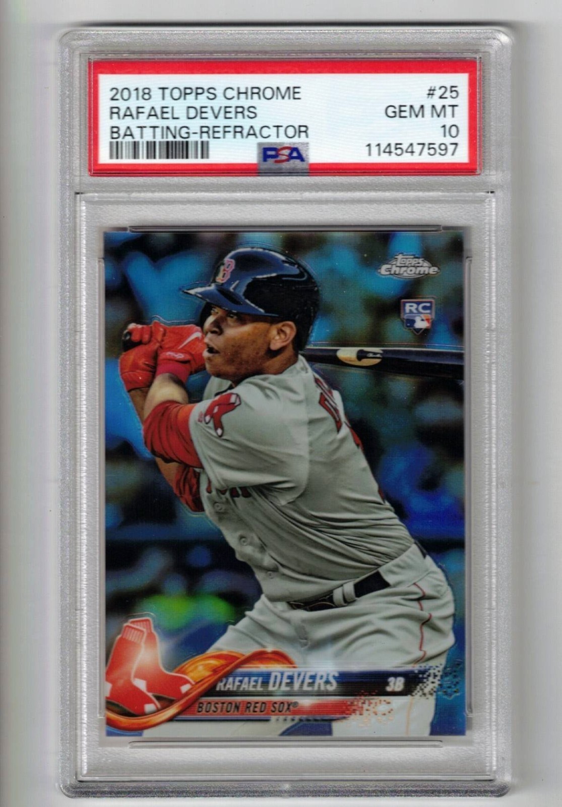 2018 TOPPS CHROME #25 RAFAEL DEVERS BATTING-REFRACTOR RC - PSA 10
