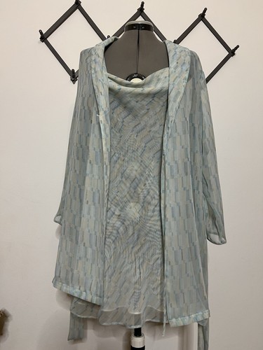 Vtg Jones New York Sheer Sexy Slip Dress Robe Nightgown Set Blue White Medium - Picture 2 of 10