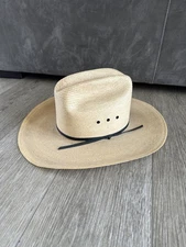 Beaver Hats Men's Genuine Bangora Straw Western Cowboy Hat Size 7-1/8 USA Made!