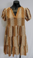 Skies Are Blue Women's Mazie Puffed Sleeve Tiered Dress BL1 Camel Size XS NWT