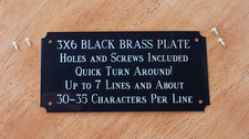 3"x6" BLACK BRASS ETCHED NAME PLATE ART-TROPHIES-TAXIDERMY-FLAG CASE w/ 4 screws