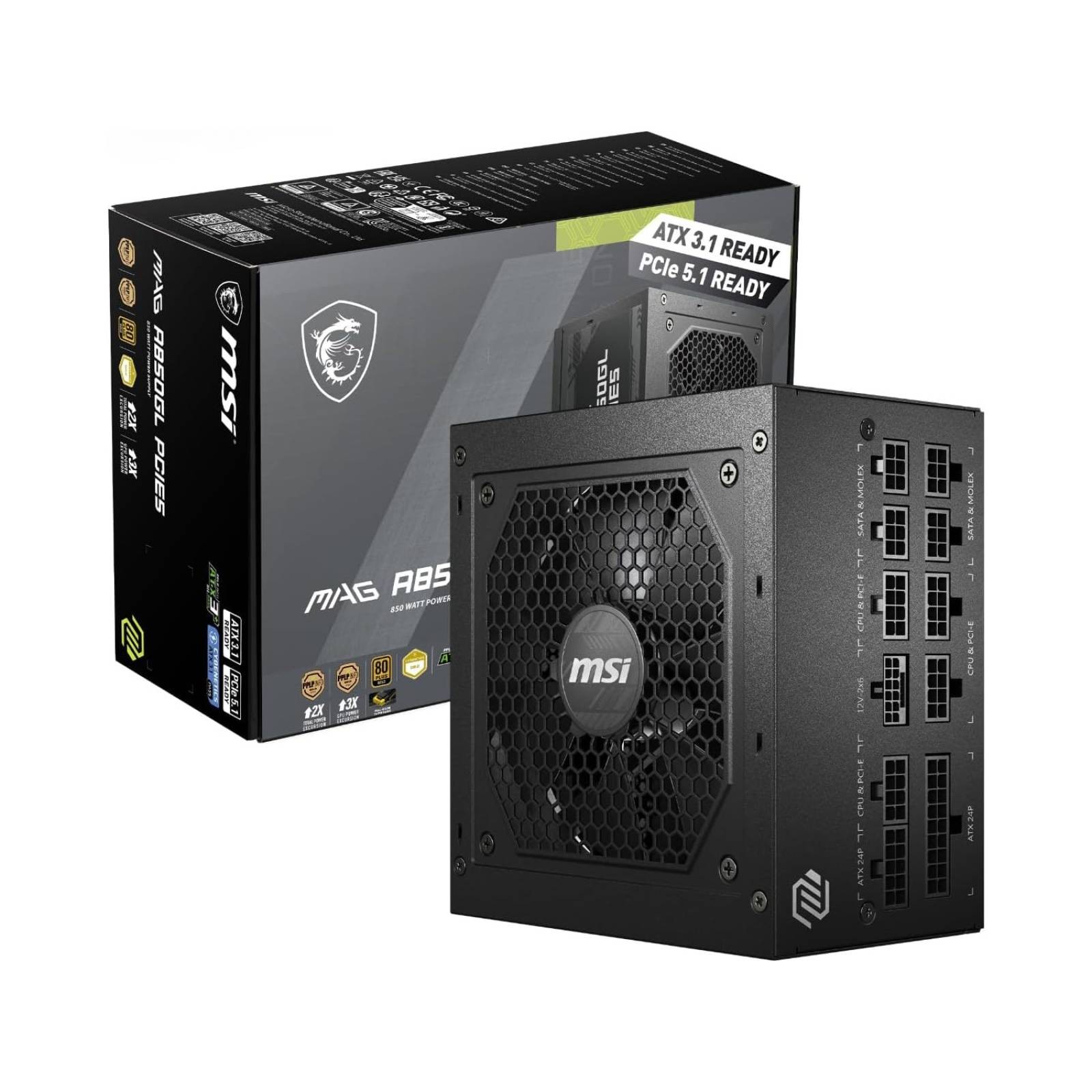 MSI MAG A850GL PCIE5 850W ATX Fully Modular 80 PLUS Gold PSU Black
