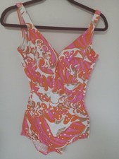 Vintage 60s Jantzen Psychedelic Mod MCM Bathing Suit Size 12 1 Piece Pink Orange