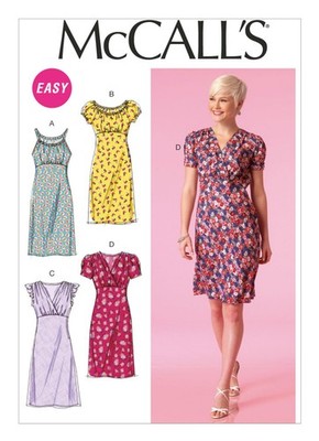 McCall 7116 Sz 8-24 EASY Empire Waist Gathered Bodice Dress Raglan Pattern