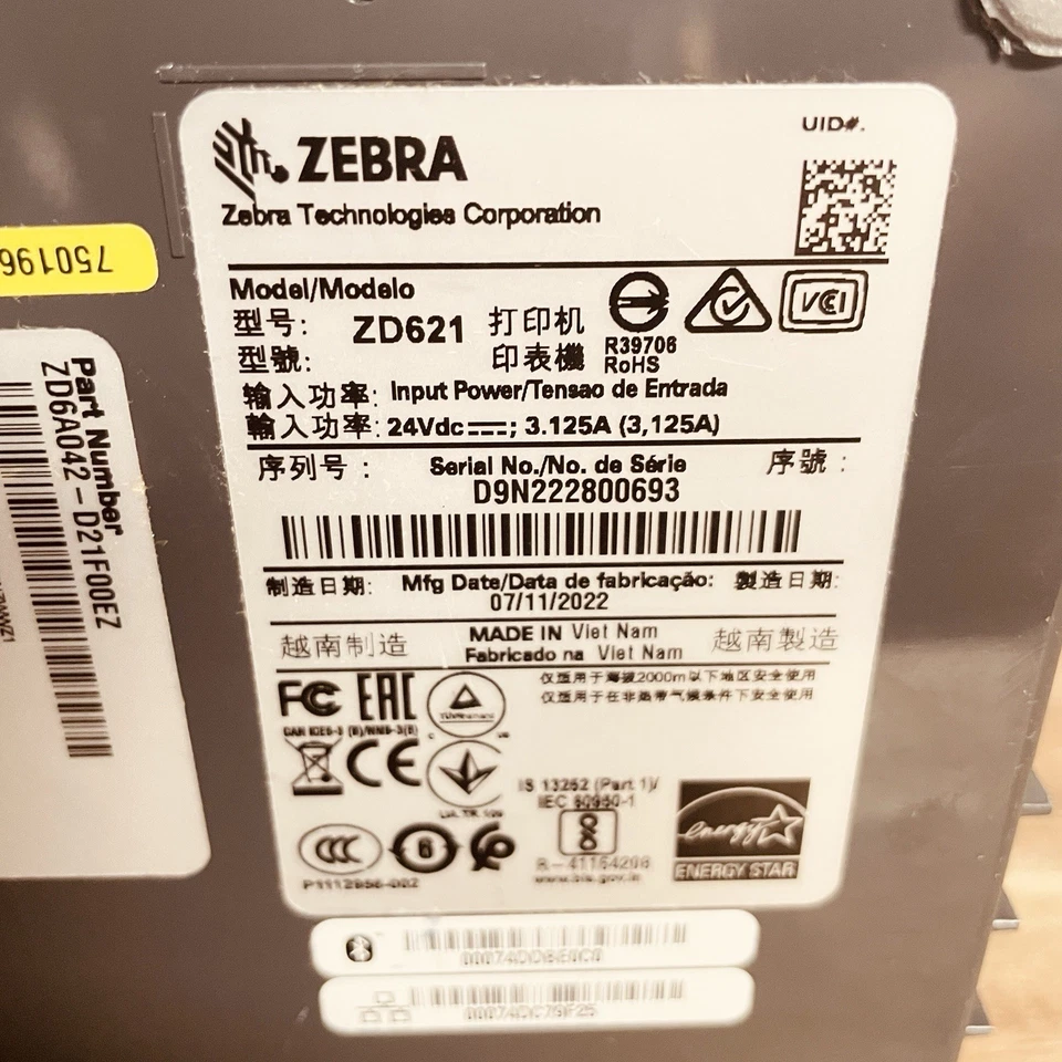 Zebra ZD621 Direct Thermal Label Printer ZD6A042-D21F00EZ 200 dpi *READ* - Image 4 of 4
