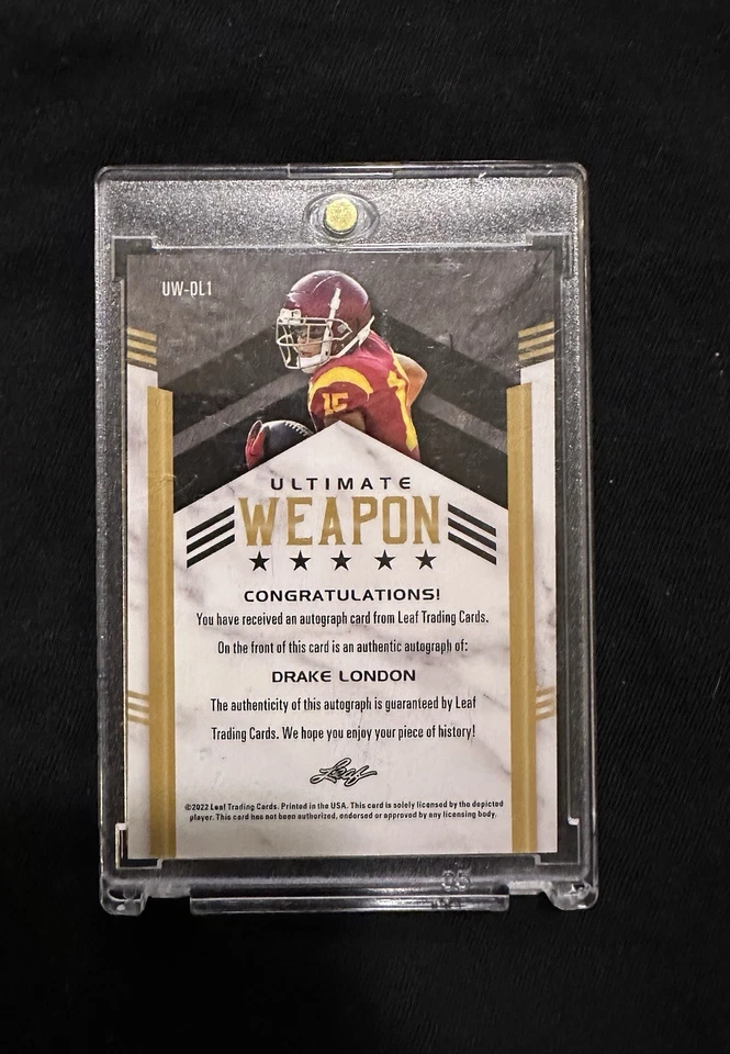 2022 Leaf Ultimate Draft Drake London Ultimate Weapon Blue Rookie Auto /50 - Imagem 2 de 2