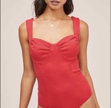 NWT Women  s ASTR The Label Red Ribbed Bodysuit Outlined Bust U-Wire Size Medium
