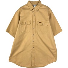 Used Carhartt button-down short-sleeve work shirt made in the USA men's size...