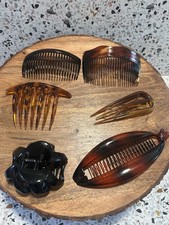 Lot Of 6 Vintage Hair Clips Barrettes Comb Made In France Tortoise