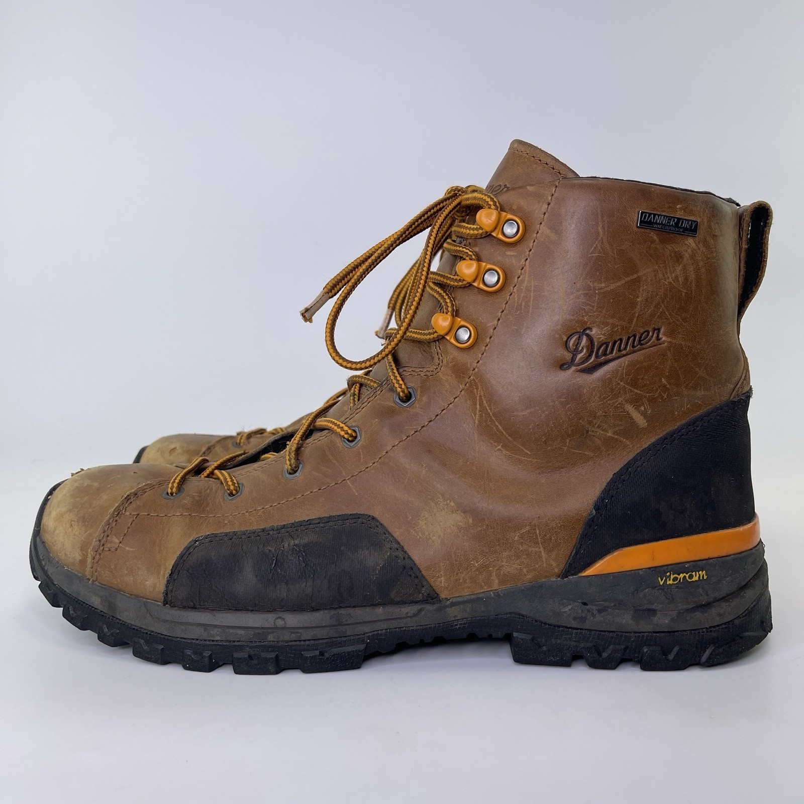 's 6" Leather Waterproof Plain Toe Boot Brown Sz 13 Wide Ee