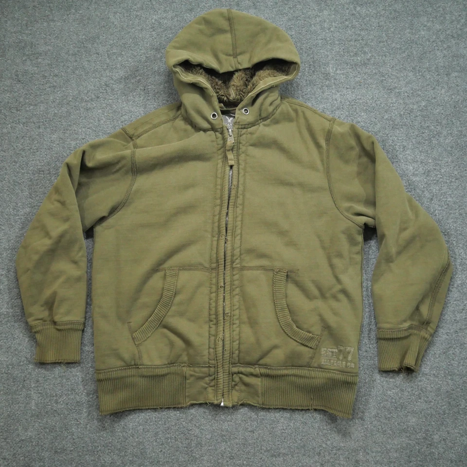 Sudadera con Capucha American Eagle Adulto XL Verde Cremallera Completa Forrada de Piel Sintética Sherpa Para Hombres Y2K Foto 2 de 4