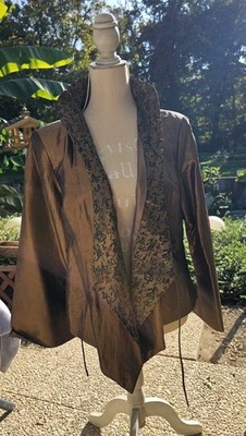 Jacke Robe Vintage Asiatische Langarm-Weste Gr.42 Seide/Polyester Dong Feng