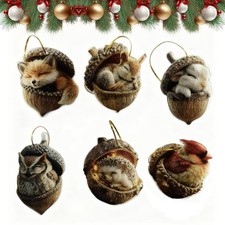 6Pcs Forest Animal Acorn Ornaments Cozy Forest Christmas Hanging Ornaments