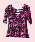 No Boundaries Women’s Pink/Black/White Floral Pullover Top 3/4 Sleeve, M — photo 1