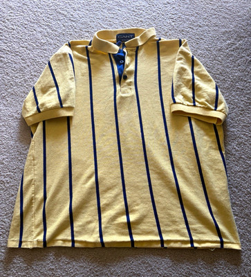 GANT Rugger Men's Polo Shirt M Yellow/Blue Striped Cotton Short Sleeve