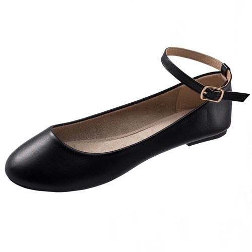 Alpine Swiss Calla Damen-Ballerinas runde Spitze Knöchelriemen flache Schuhe Freizeit