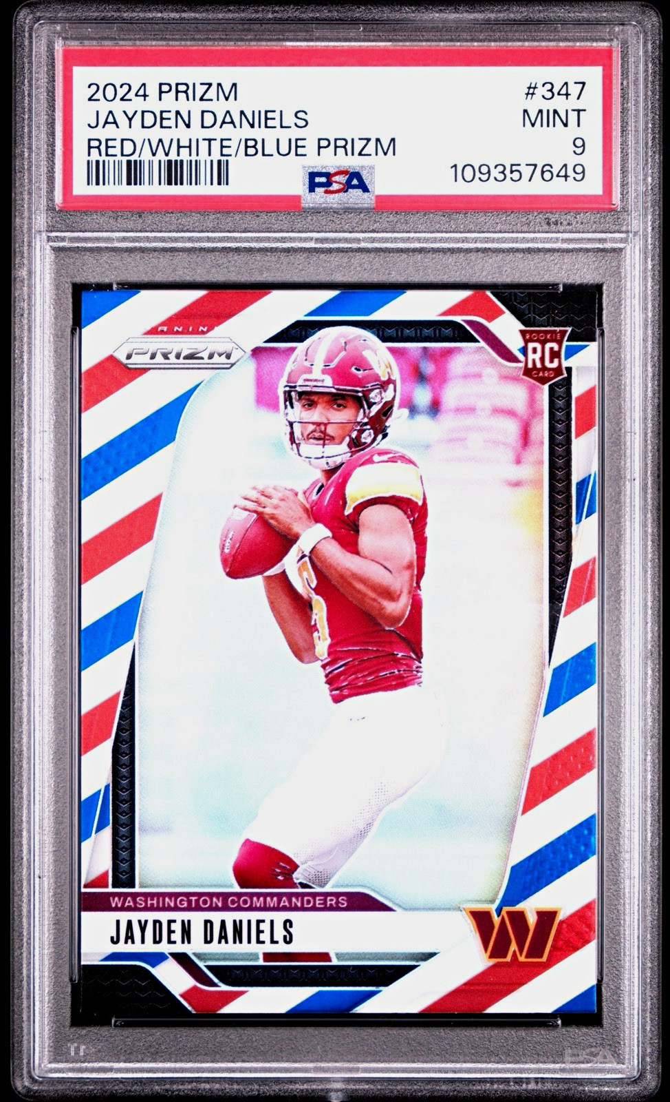 Panini 2024 Prizm Jayden Daniels #347 Red White & Blue Prizm Rookie PSA 9