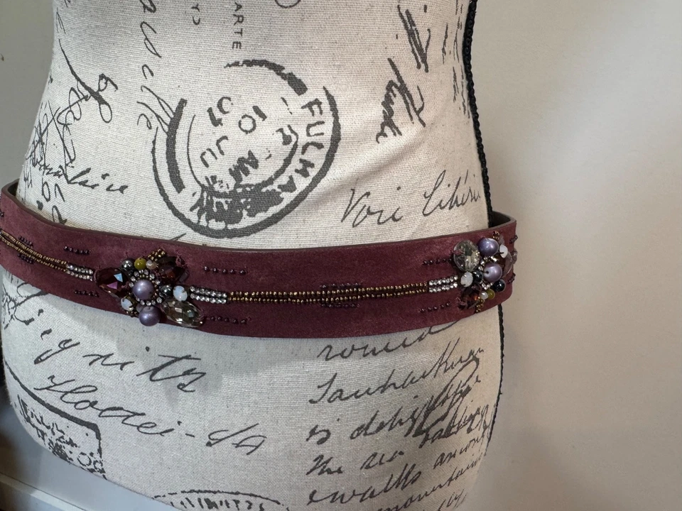 Новый с Ярлыками Chico's кожаный цветок драгоценностями галстук ремень замши бордовый средний богемное - Изображение 3 из 4