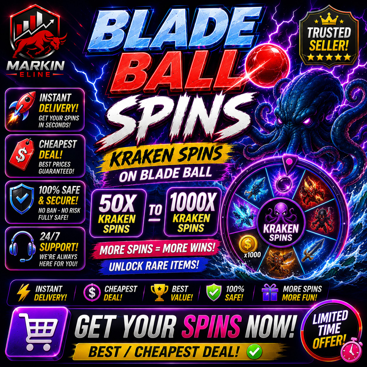 BLADE BALL SPINS | 🔥 50X - 1000X KRAKEN SPINS BLADE BALL | CHEAPEST DEAL! ✅