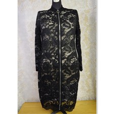 Womens Size M/L Curvy Black Sheer Zip Up Duster Corporate Goth Festival Bohemian