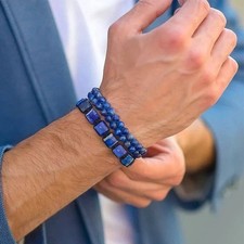 Men's Lapis Lazuli Beaded Healing Spiritual Men's Protection Wristband Bracelet
