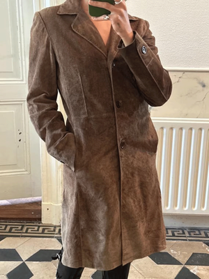 【70s】Euro Vintage Ethnic Suede Coat Vintage 70s Brown Suede Leather Coat | Handmade Women's Trench
