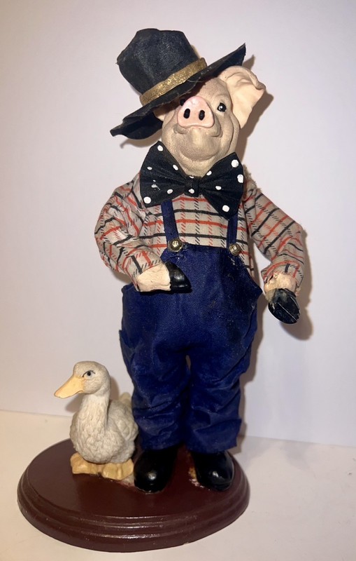 Vintage Pig Farmer figurine with Duck Mid-20th Century 443D MISSING RAKE/HOE