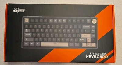 RK ROYAL KLUDGE R75 Wired Gaming Keyboard Hot-Swappable Silver Switch, Black NEW
