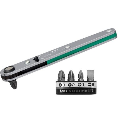ANEX Ratchet Driver, Ultra Thin Head Offset Type, Straight Type, Set of 5 Bits N