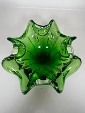 Signed Formia Murano Glass Centerpiece Bowl Emerald Green Hand Blown VTG 8.5"